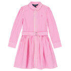 Girls Pink & White Striped Dress, 2, hi-res