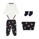 Baby Boys Navy Blue & White Teddy Bear Bodysuit Set, 2, hi-res