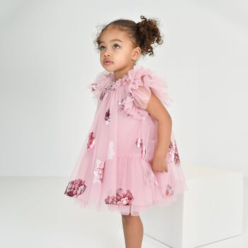 Baby Girls Pink Tulle Floral Dottie Dress
