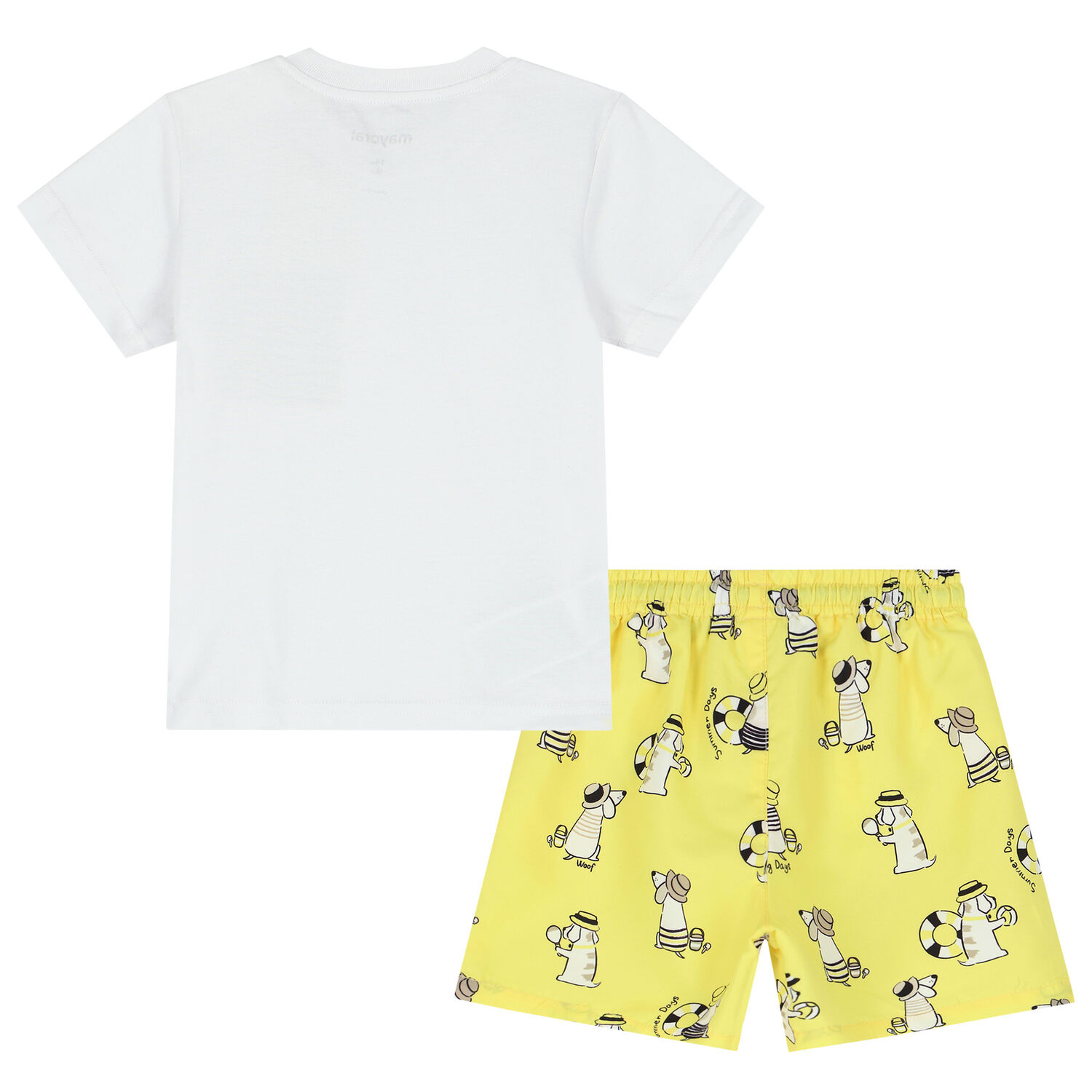 Younger Boys White & Yellow Shorts Set, 1, hi-res
