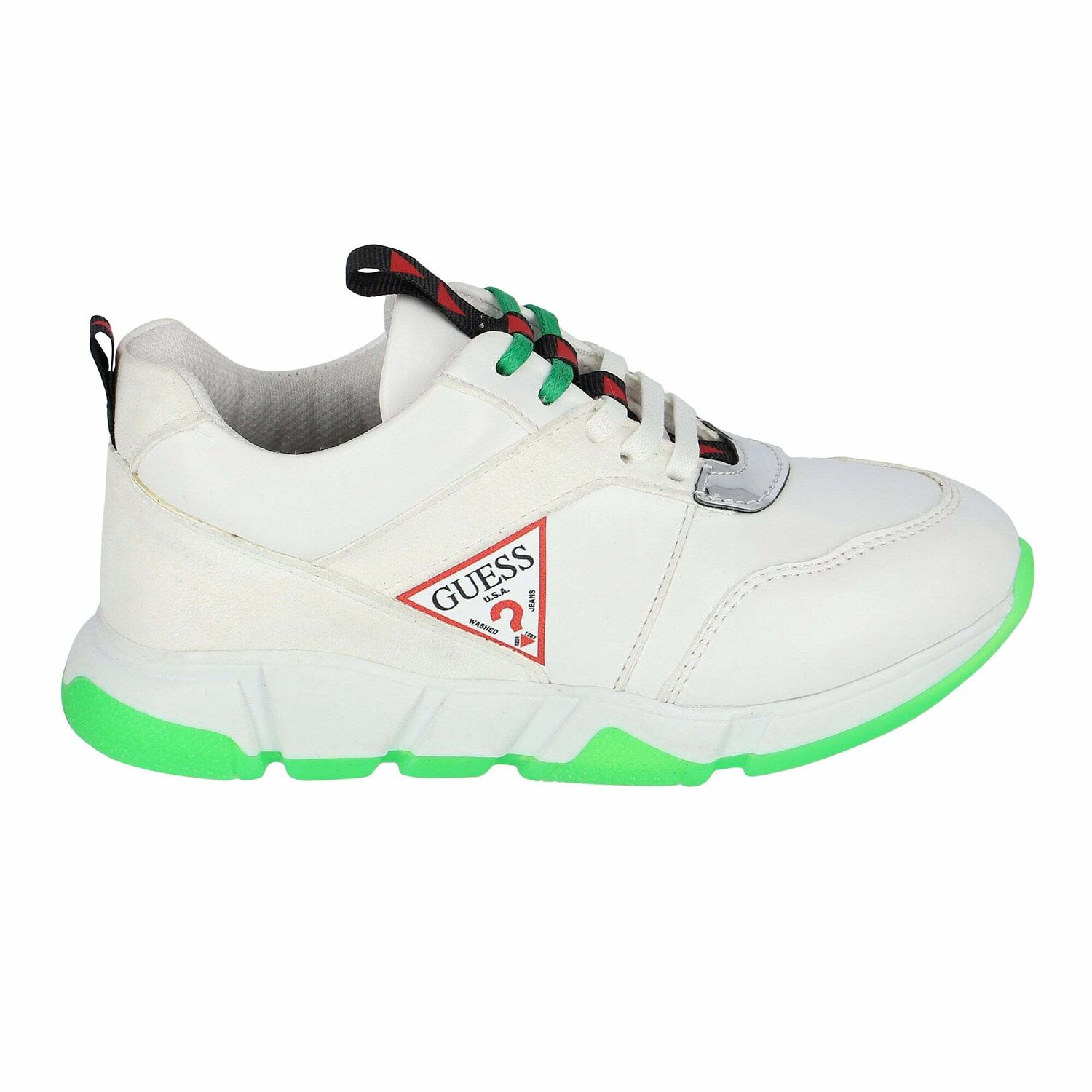 Boys White & Green Logo Trainers, 1, hi-res
