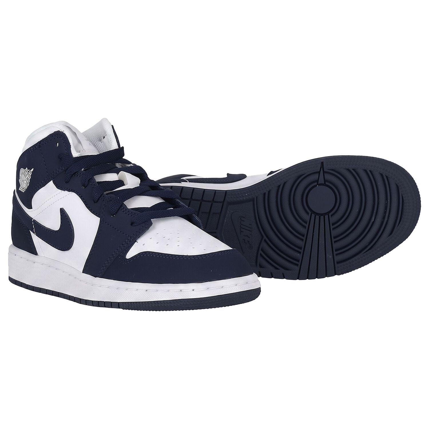 Navy Blue & White Air Jordan 1 Mid Trainers, 1, hi-res