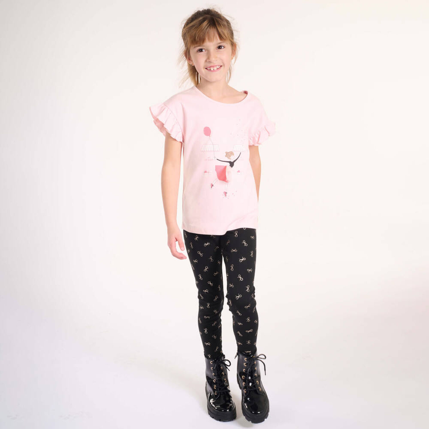 Girls Pink Ballerina Logo T-Shirt, 1, hi-res image number null