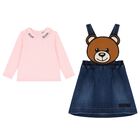 Younger Girls Pink & Blue Denim Teddy Bear Skirt Set, 1, hi-res
