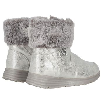 Girls Silver Logo Faux fur Boots