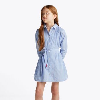 Girls Blue Striped Shirt Dress