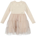 Girls Ivory Knitted Tulle Dress, 2, hi-res
