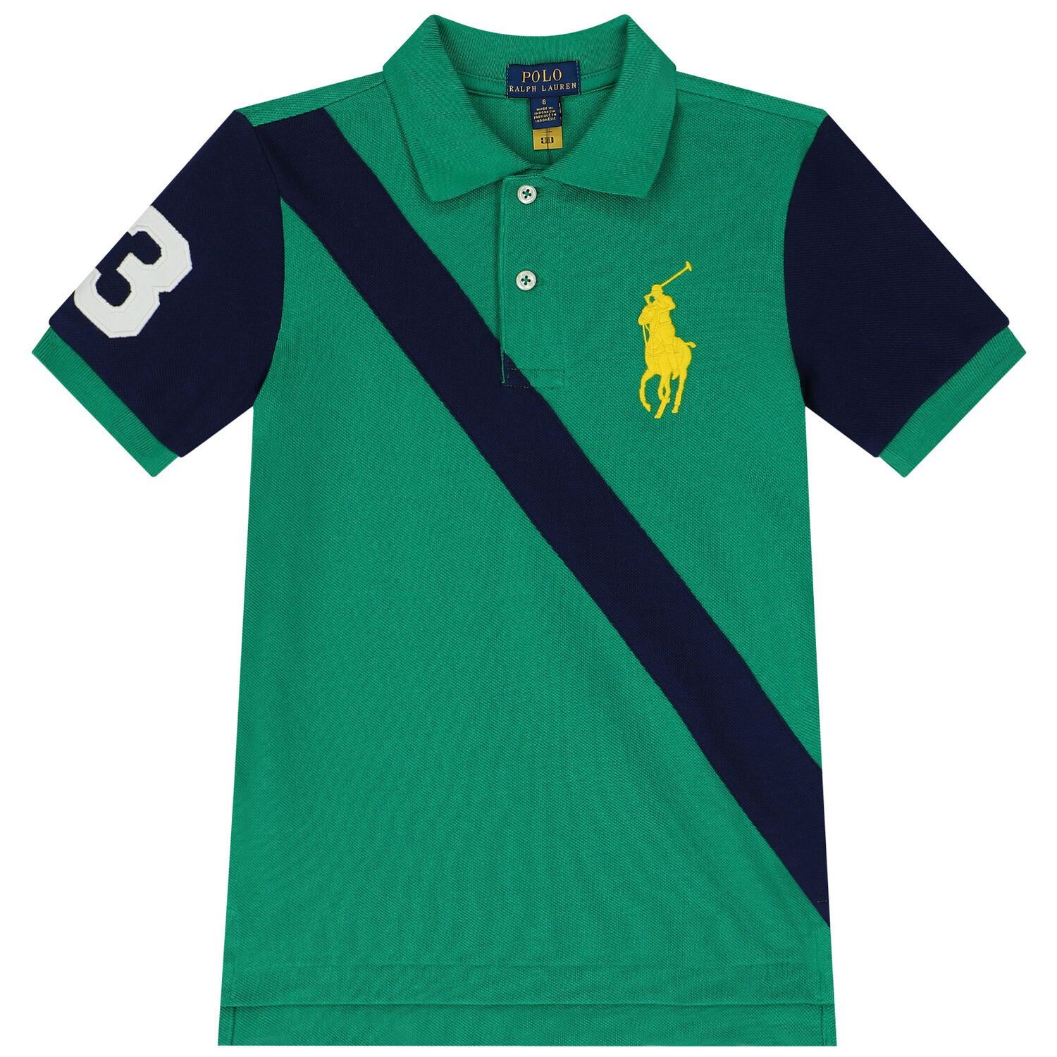 Boys Green & Navy Blue Logo Polo Shirt, 1, hi-res