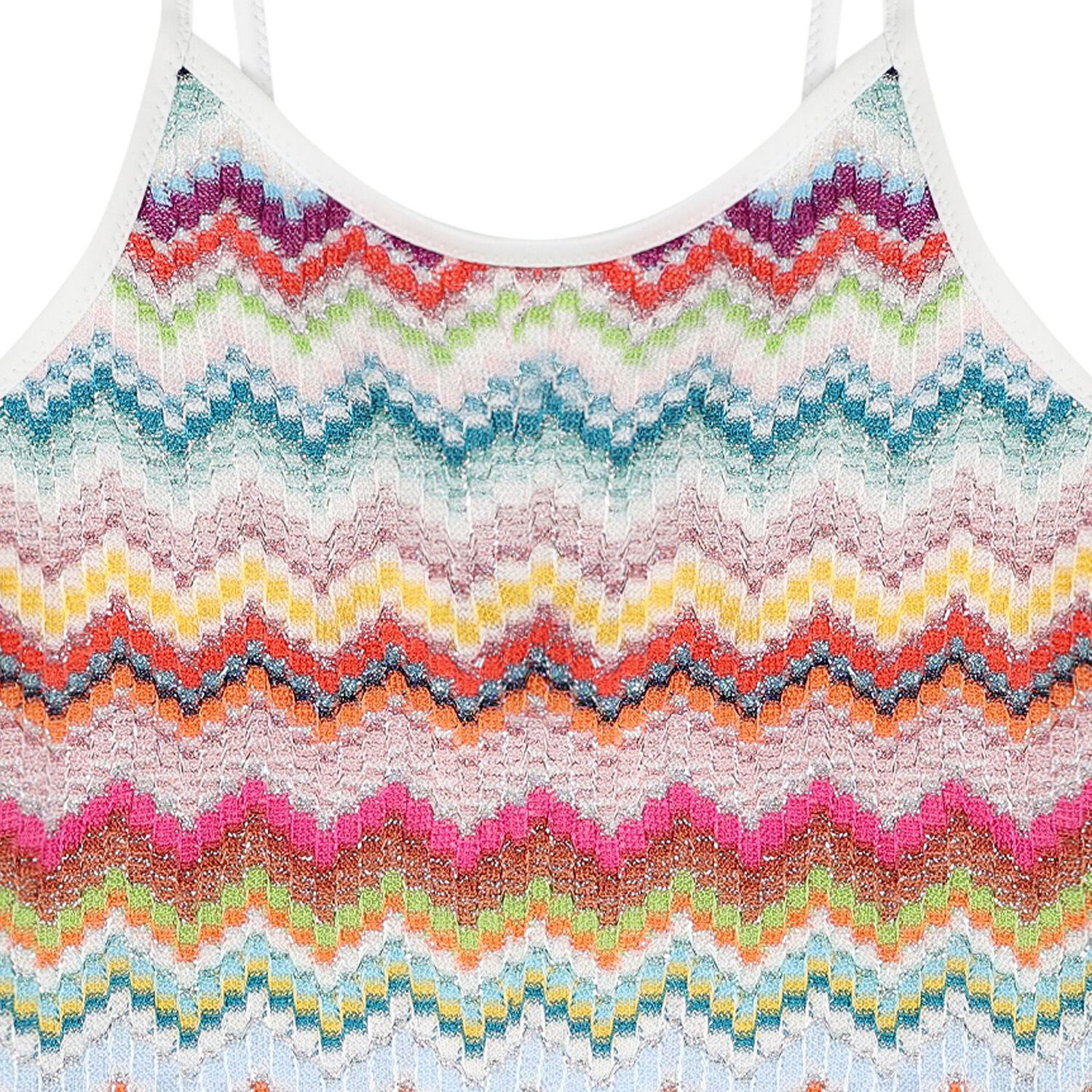 Girls Multi-Coloured Zig Zag Crochet Swimsuit, 1, hi-res