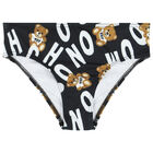 Girls Black Teddy Bear Logo Bikini, 1, hi-res