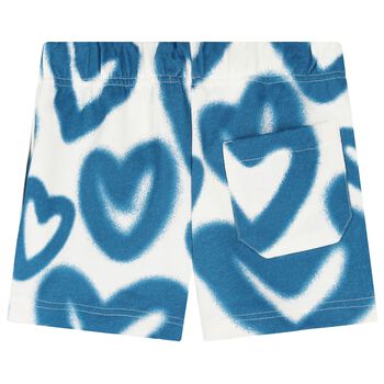 Girls Blue & White Heart Print Shorts