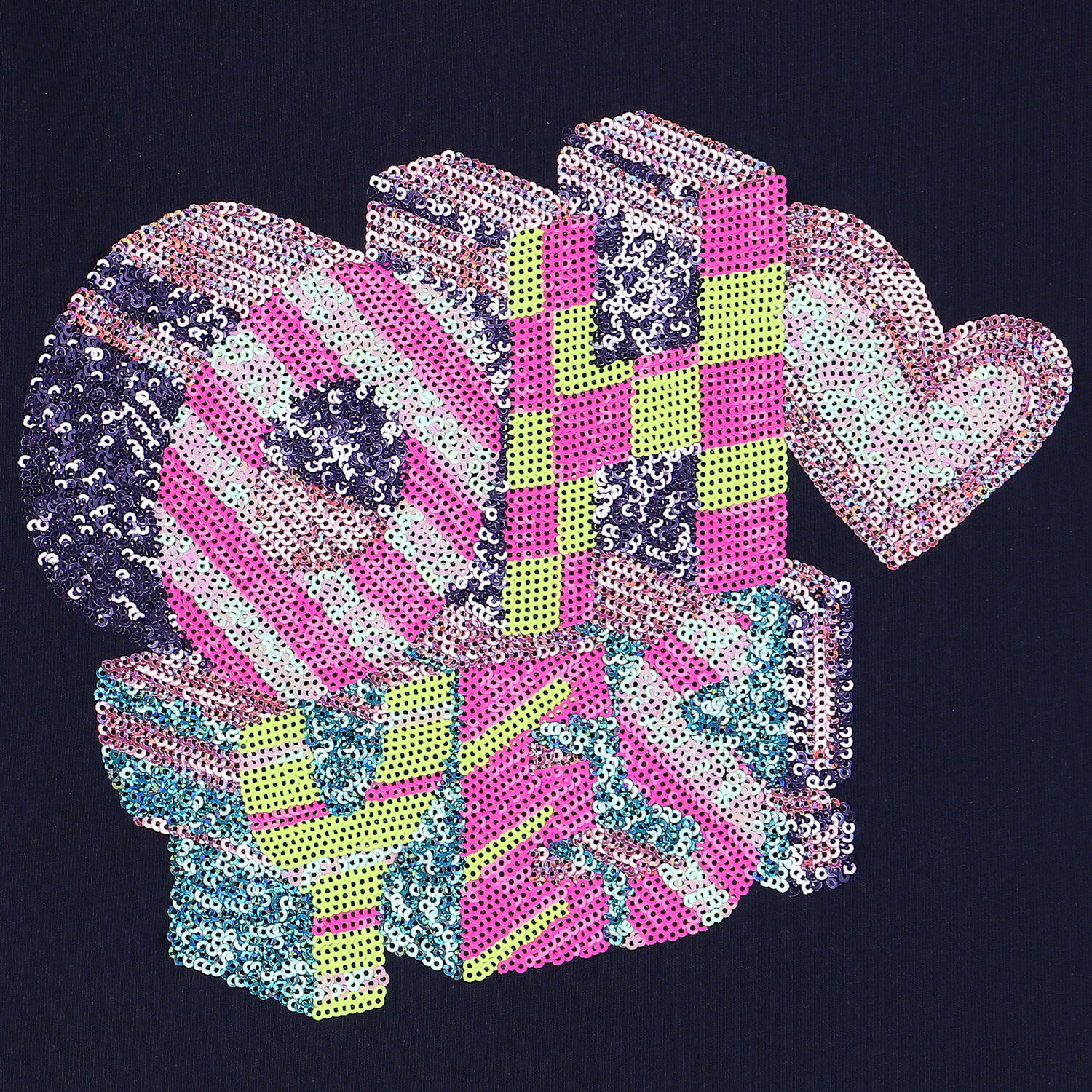 Girls Navy Blue Embellished Sequin Long Sleeve Top, 1, hi-res