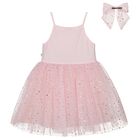 Girls Pink Bow Tulle Dress Set, 1, hi-res