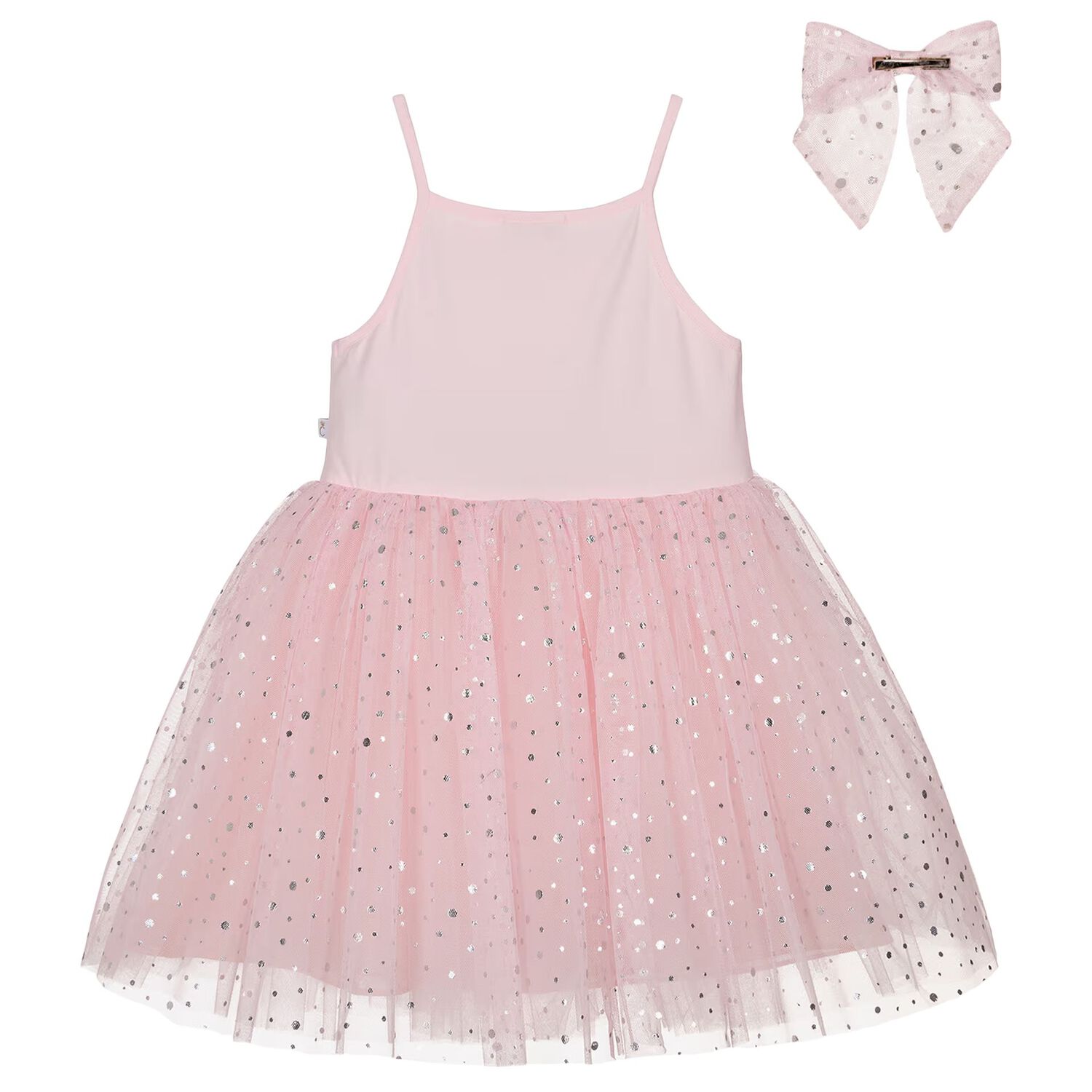 Girls Pink Bow Tulle Dress Set, 1, hi-res
