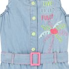 Girls Blue Denim Embroidered Playsuit, 1, hi-res