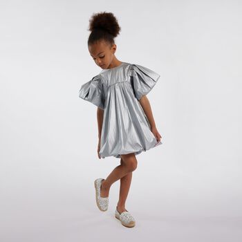 Girls Mini-Me Metallic Silver Dress