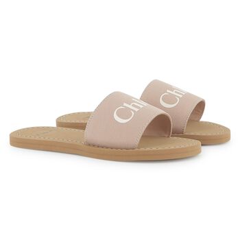 Girls Pink Canvas Logo Sliders