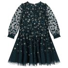 Girls Green Sequin Tulle Dress, 1, hi-res