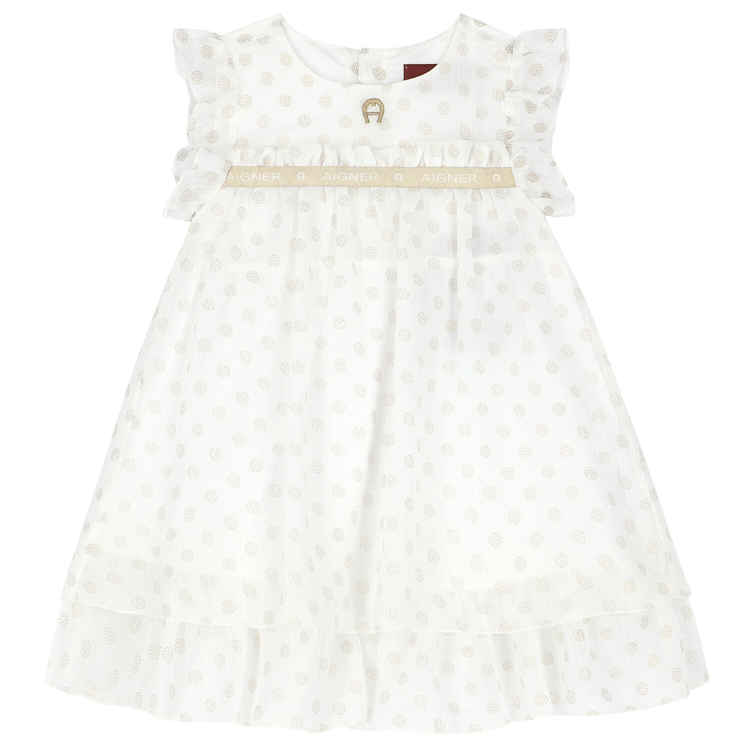 Younger Girls White Logo Chiffon Dress, 1, hi-res