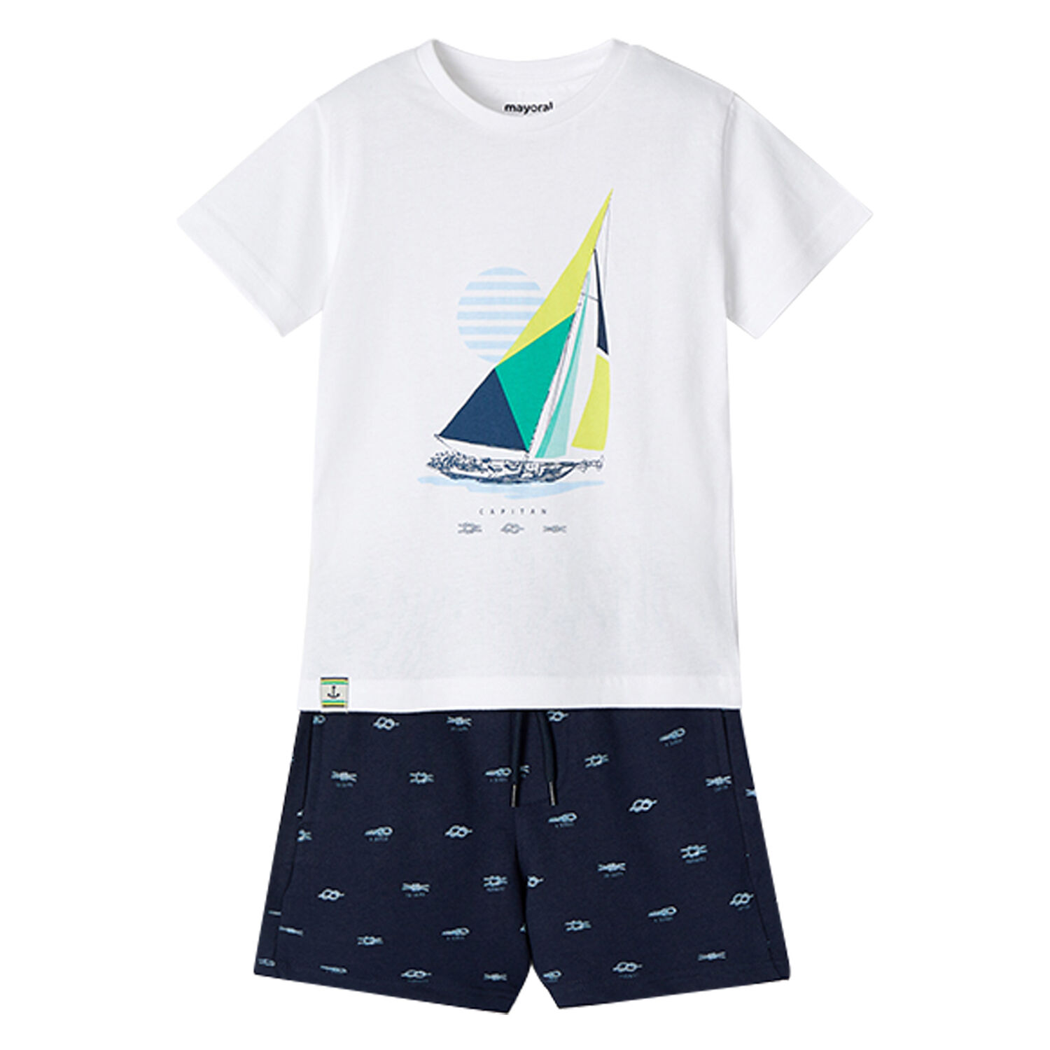 Boys White & Navy Boat Shorts Set, 3, hi-res image number null