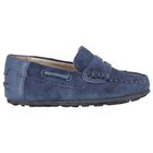 Younger Boys Blue Suede Leather Moccasins, 3, hi-res