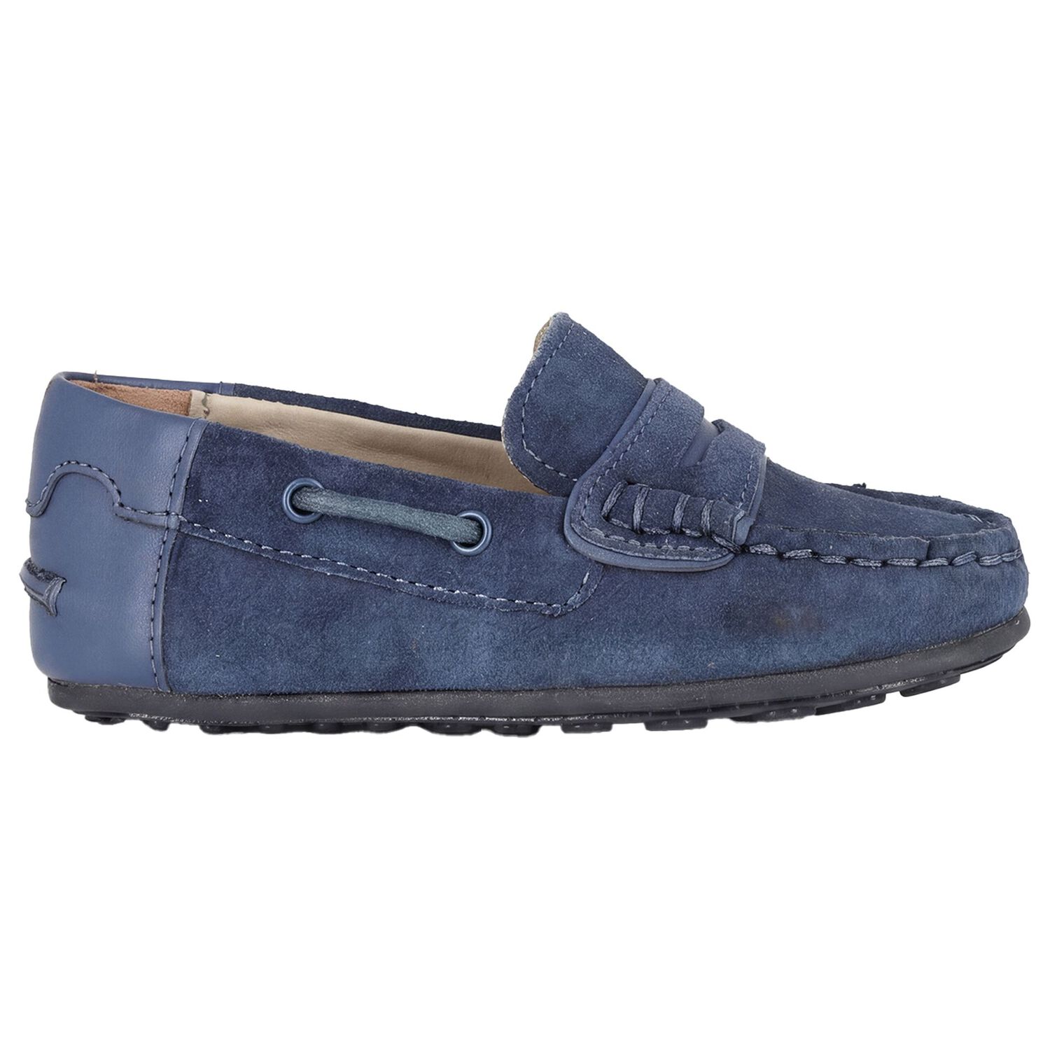 Younger Boys Blue Suede Leather Moccasins, 3, hi-res