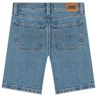 Boys Logo Blue Denim Shorts, 1, hi-res