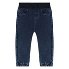 Baby Boys Ivory & Blue Teddy Bear Logo Trousers Set , 1, hi-res