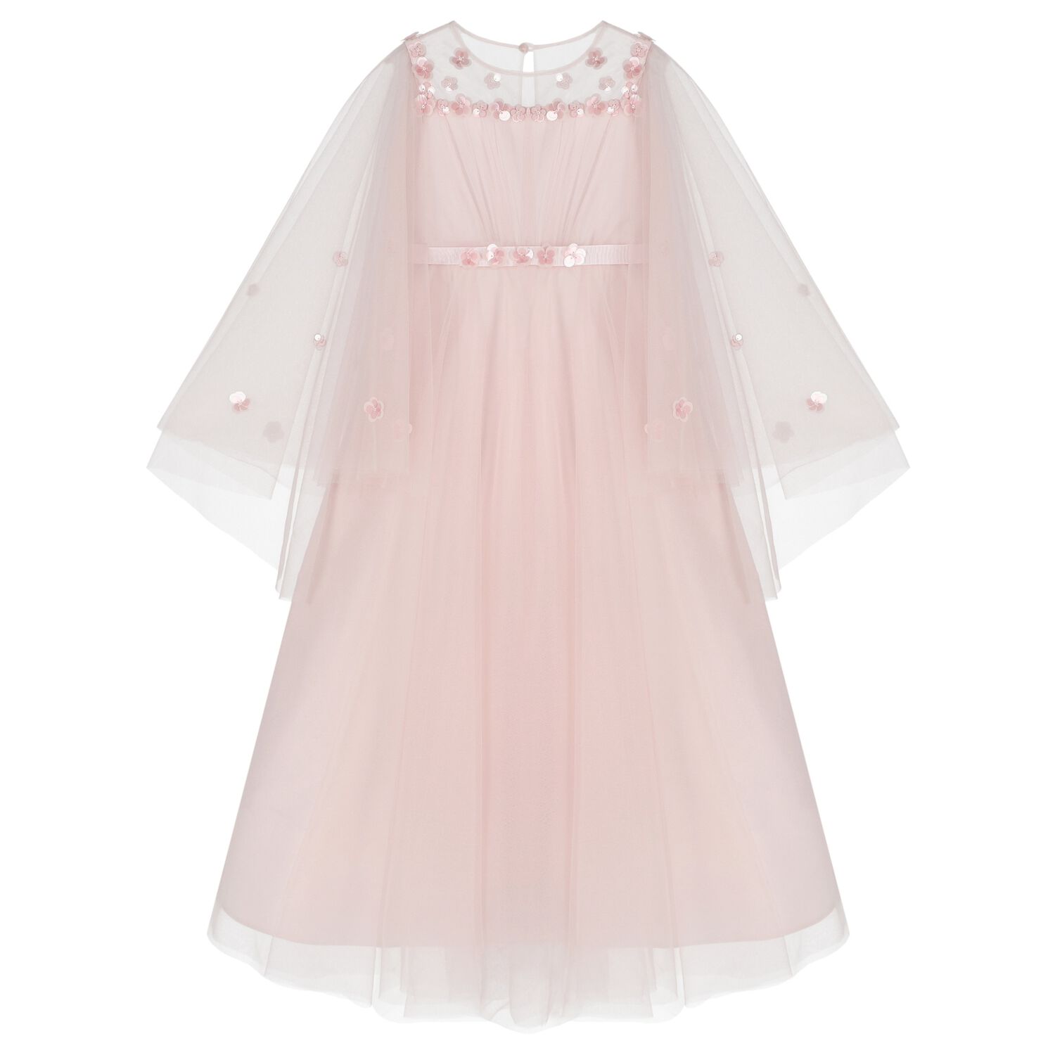 Girls Cornelia Pink Layered Tulle Floral Dress, 1, hi-res