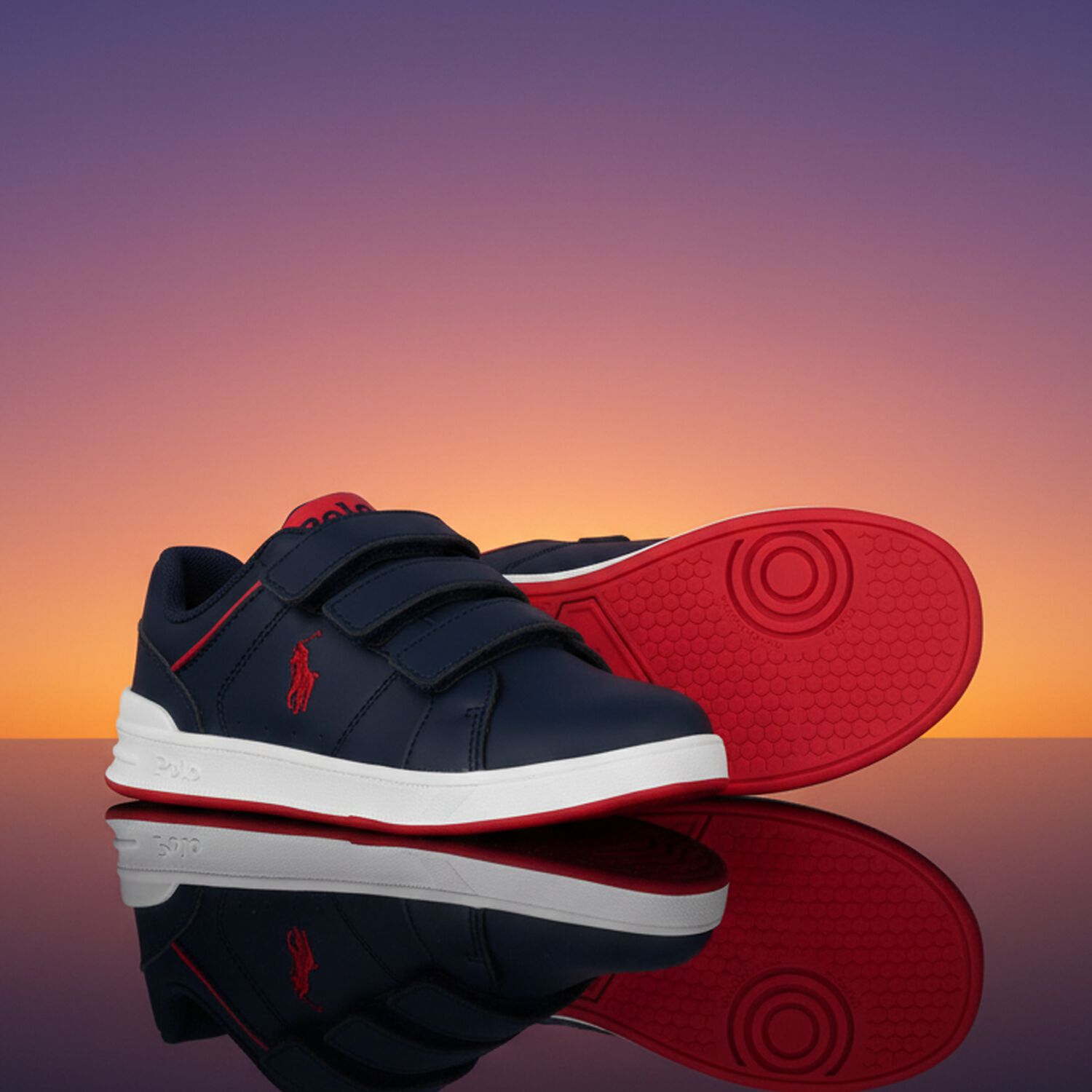 Boys Navy Blue & Red Logo Trainers, 1, hi-res