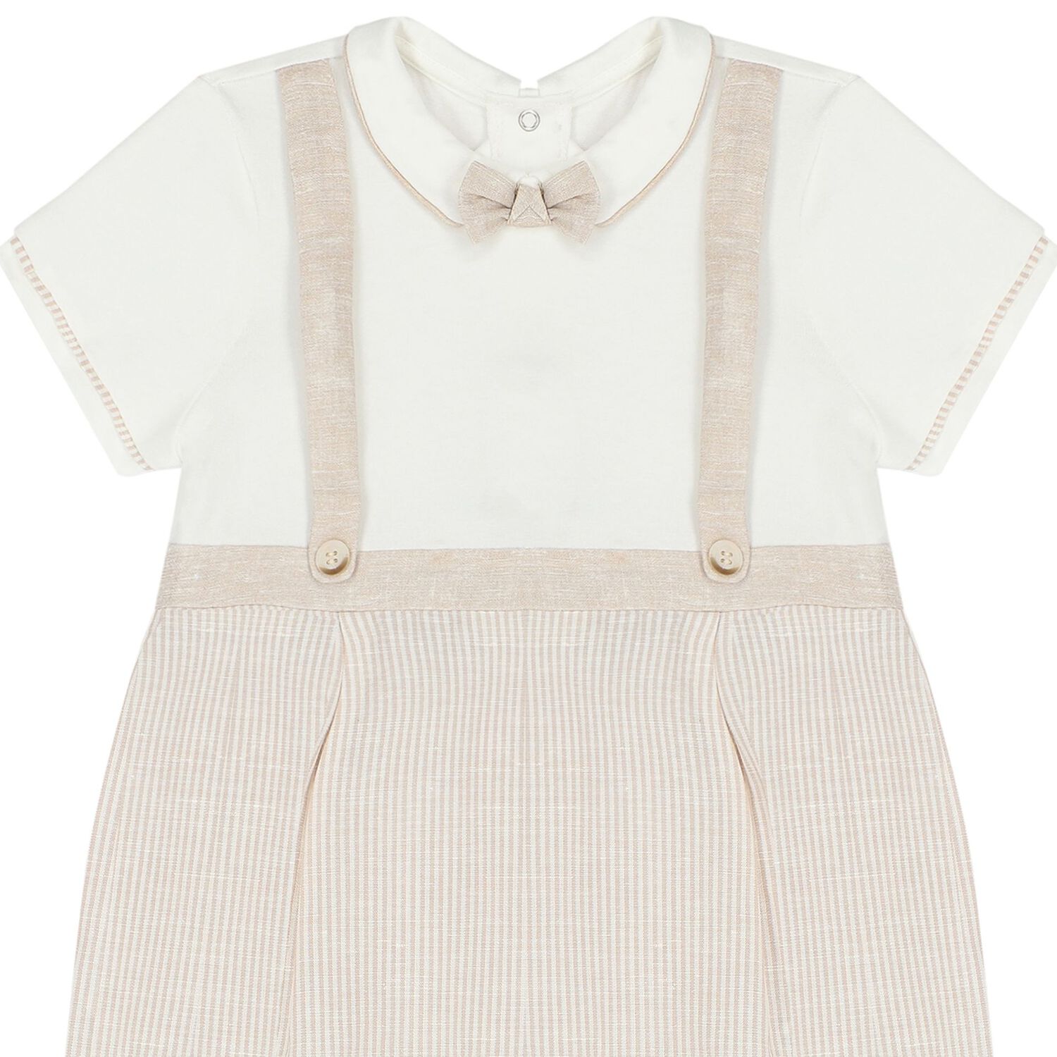 Baby Boys White & Beige Romper, 1, hi-res