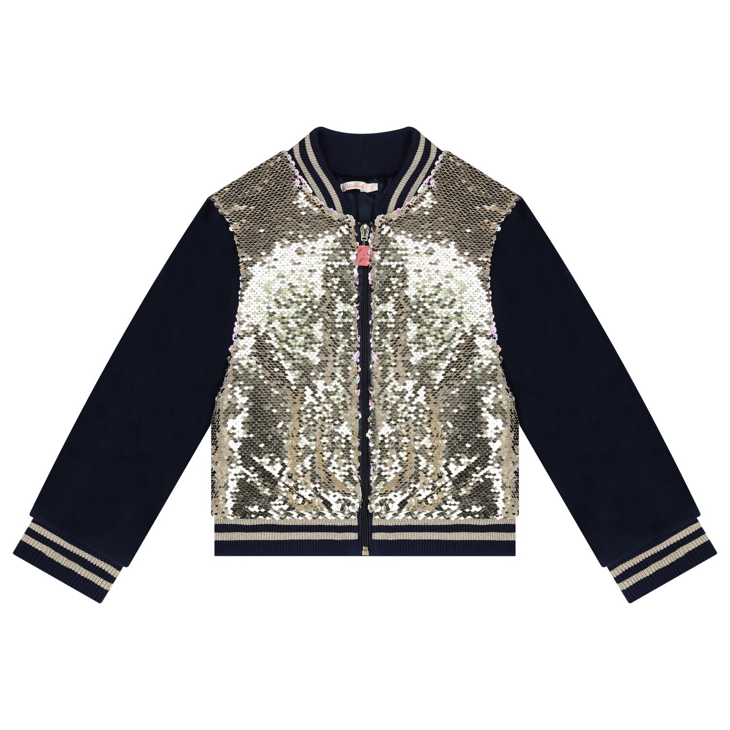 Girls Navy Blue & Gold Sequin Zip Up Top, 1, hi-res image number null