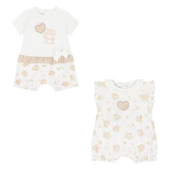 Baby Girls Ivory & Beige Rompers ( 2-Pack )