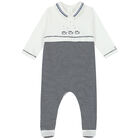 Baby Boys White & Navy Striped Babygrow, 1, hi-res