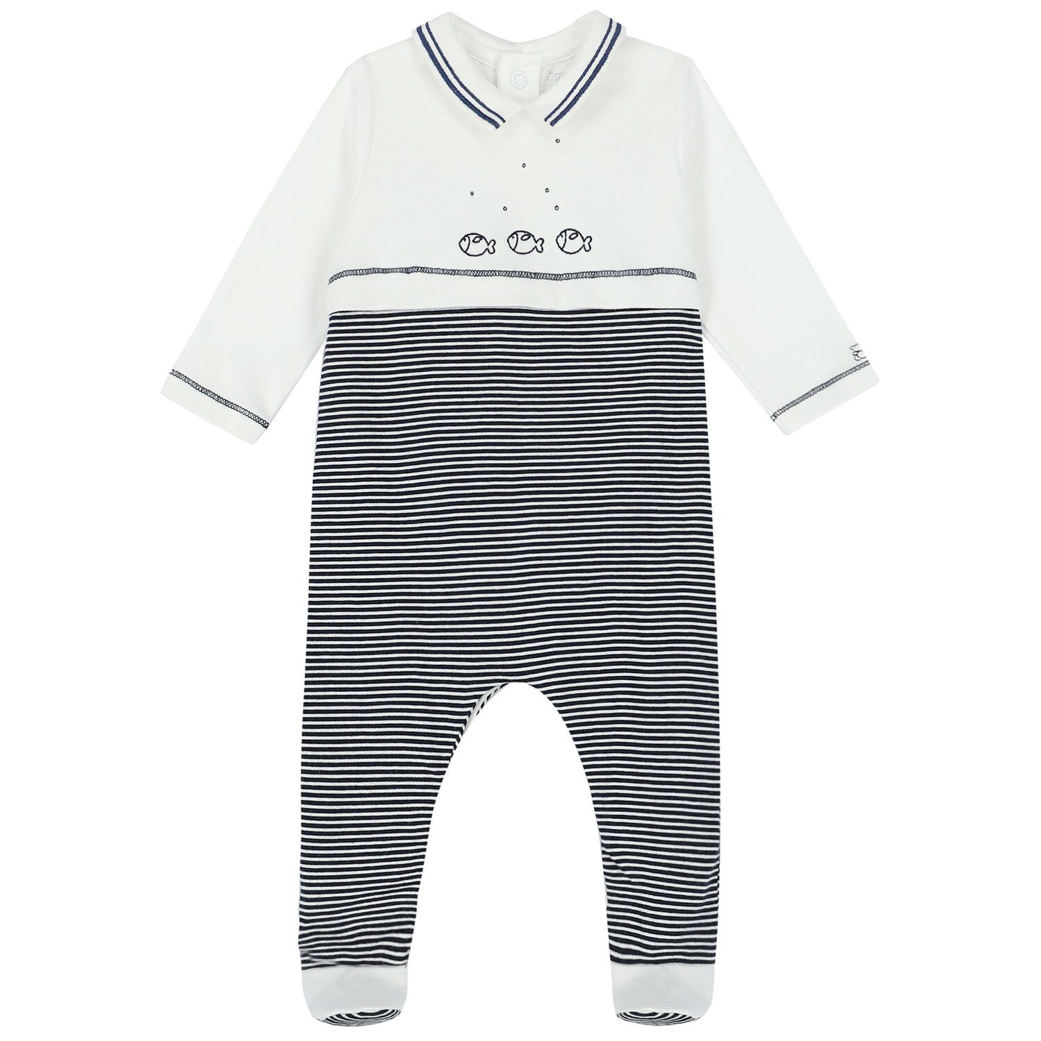 Baby Boys White & Navy Striped Babygrow, 1, hi-res