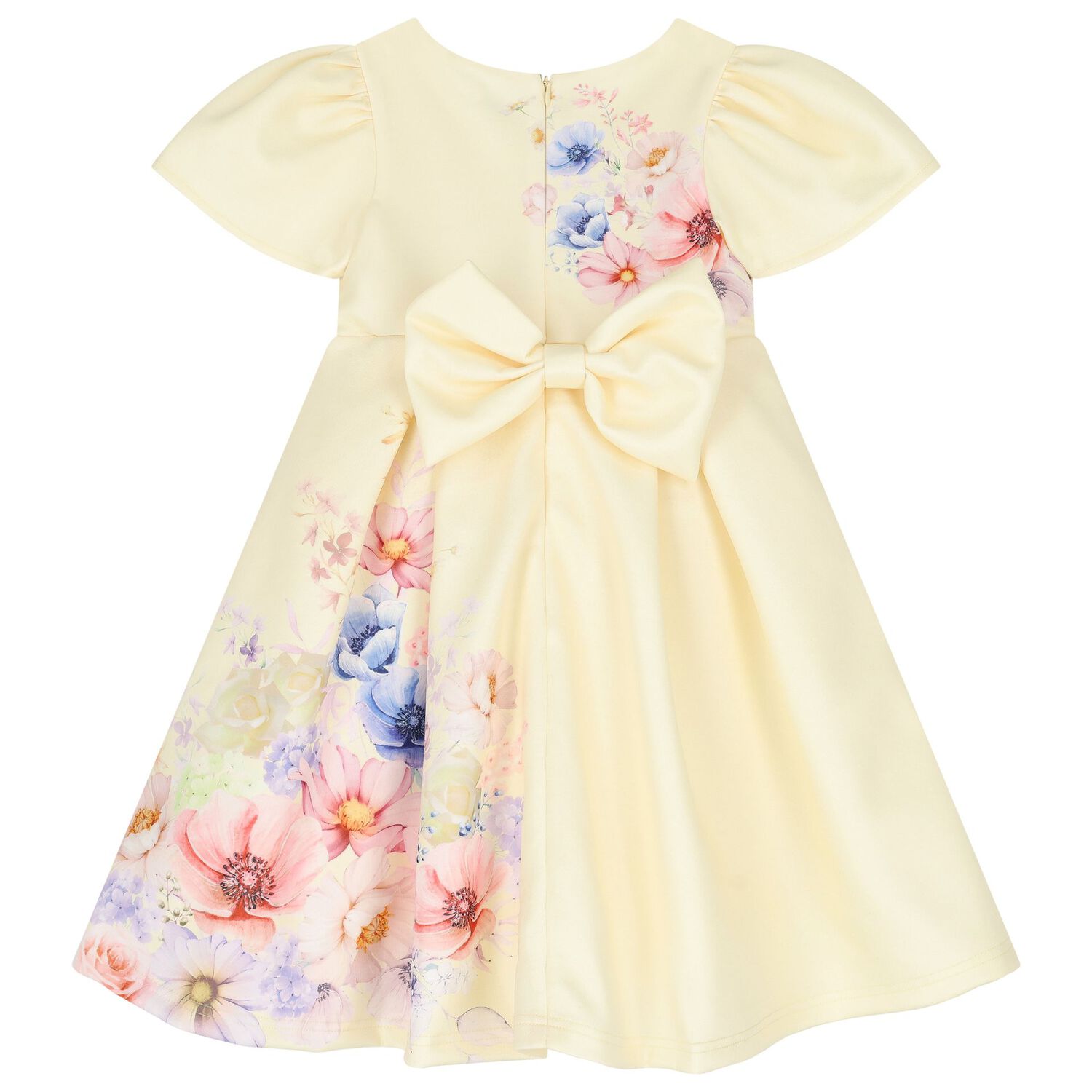 Girls Yellow Floral Satin Dress, 1, hi-res image number null