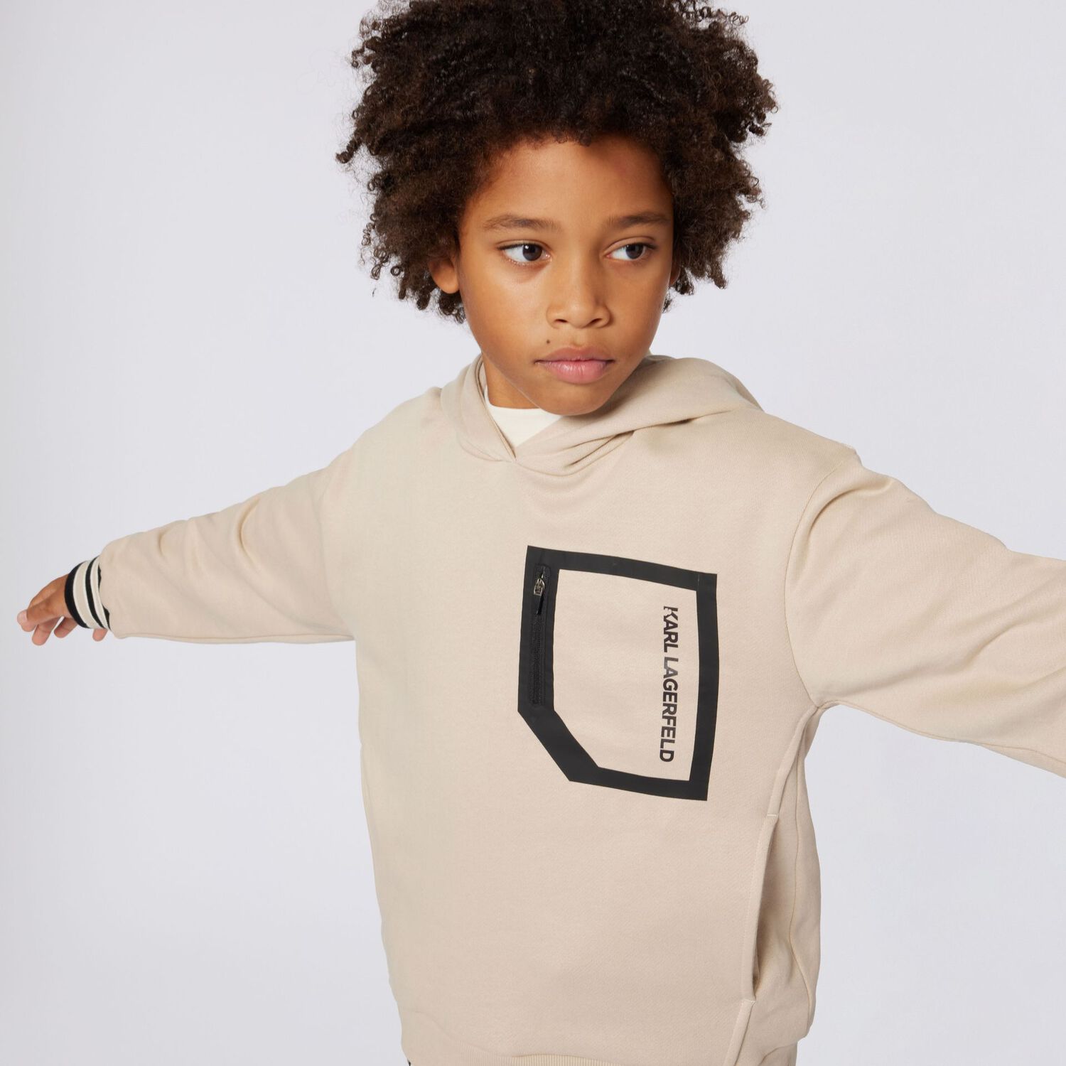 Boys Beige Logo Hooded Top, 1, hi-res