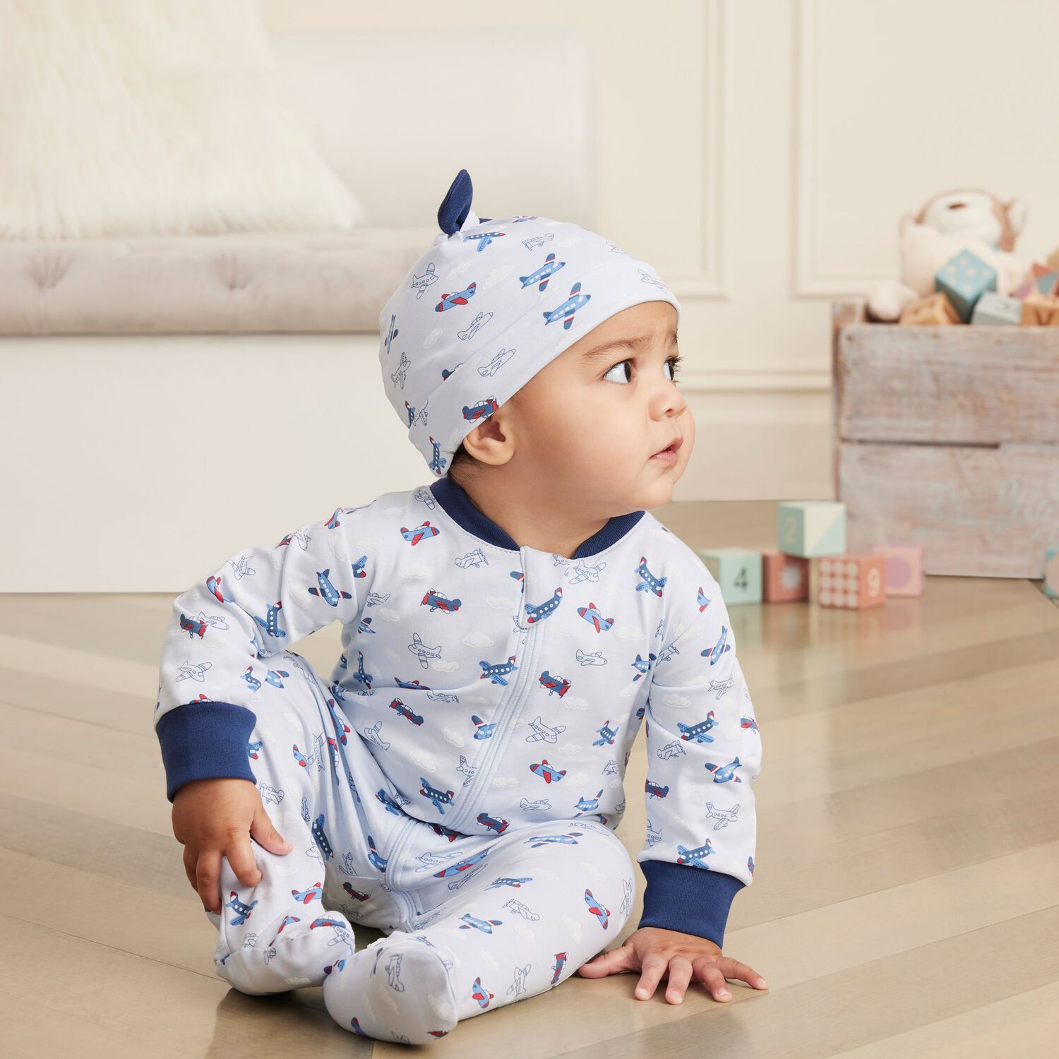 Baby Boys Blue Sky-High Planes Hat, 1, hi-res image number null