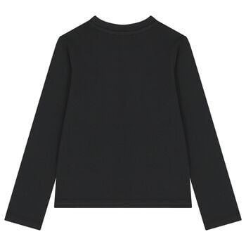 Girls Black Embellished Logo Long Sleeve Top