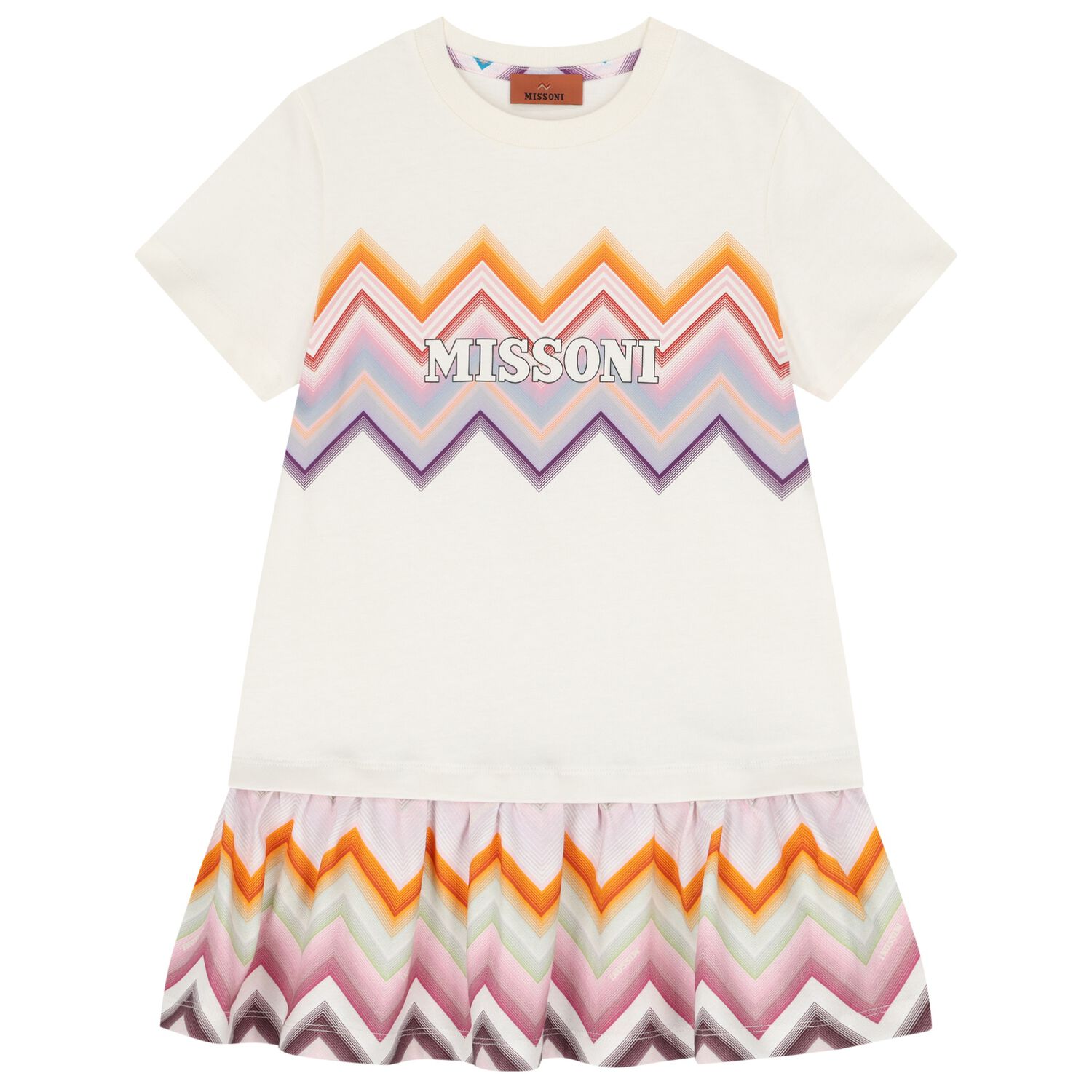 Girls Ivory & Pink Zig Zag Logo Dress, 1, hi-res