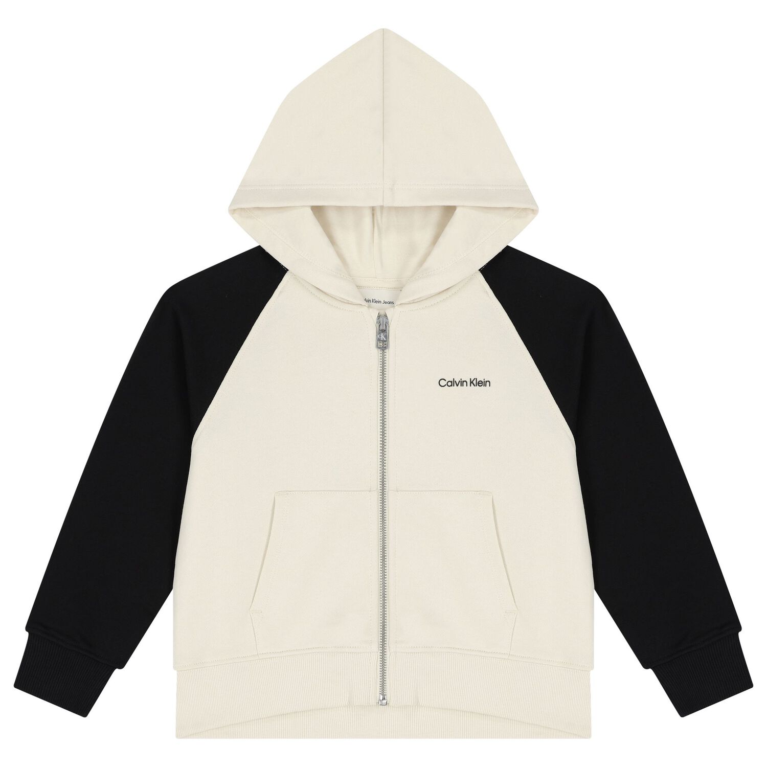 Boys Ivory & Black Logo Hooded Zip Up Top, 1, hi-res image number null