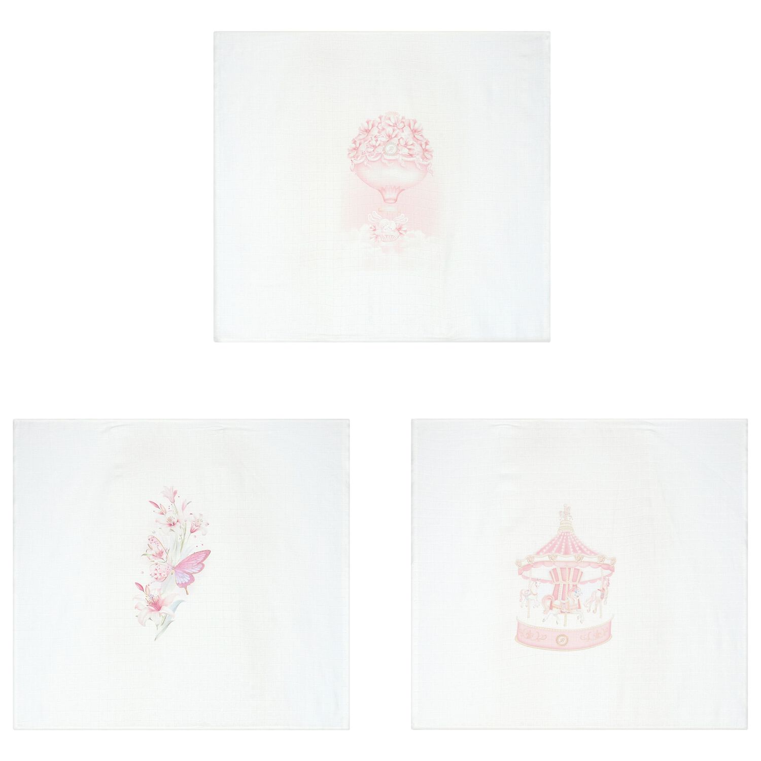 Baby Girls White & Pink Muslin Swaddles (3-Pack), 6, hi-res