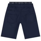 Boys Navy Blue Logo Shorts, 1, hi-res