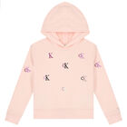 Girls Pink Logo Hooded Top, 1, hi-res
