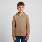 Boys Beige Logo Hooded Zip Up Top, 2, hi-res