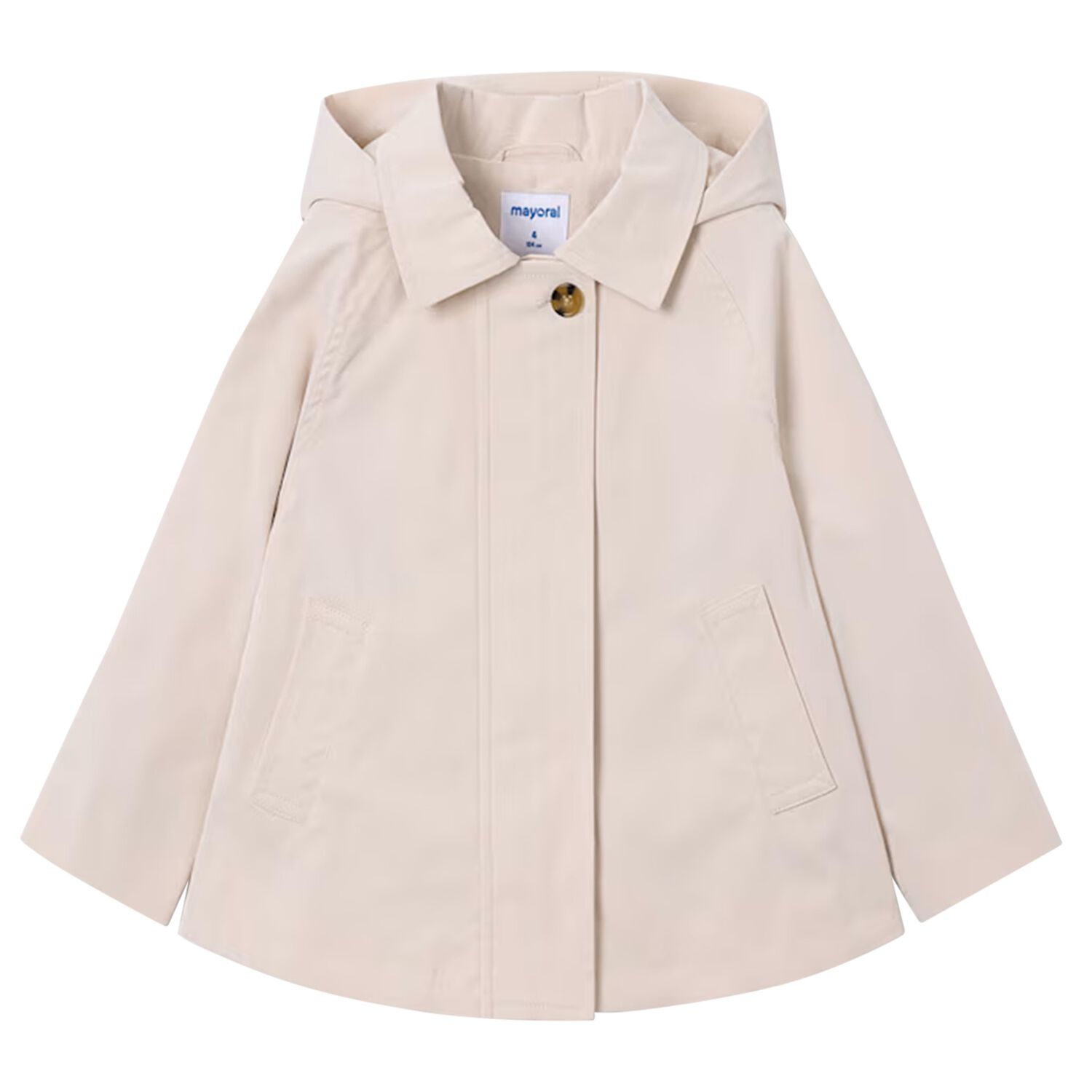 Girls Beige Hooded Zip Up Top, 1, hi-res