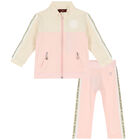 Younger Girls Ivory & Pink Logo Tracksuit, 1, hi-res