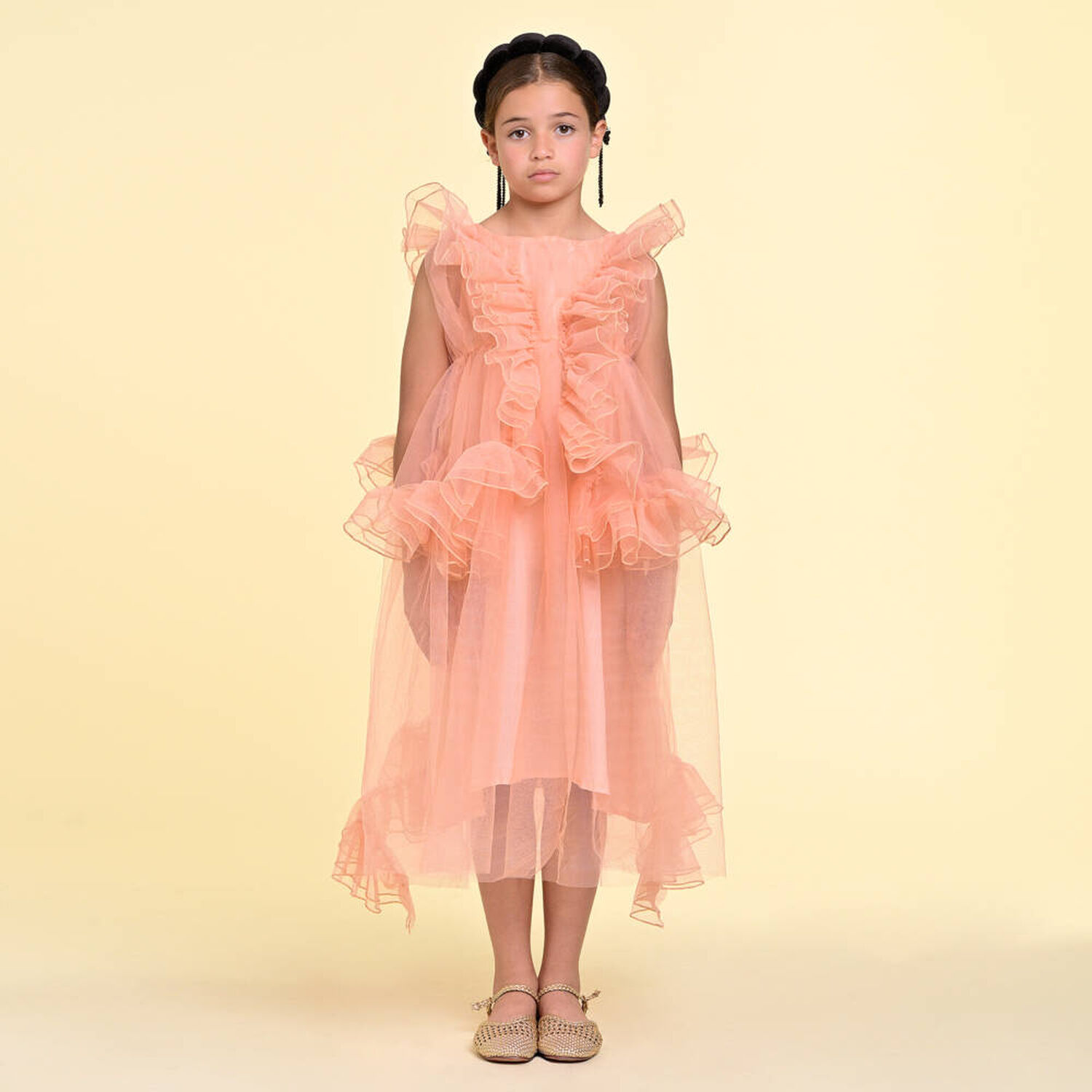 Girls Pink Tulle Ruffled Dress, 1, hi-res image number null