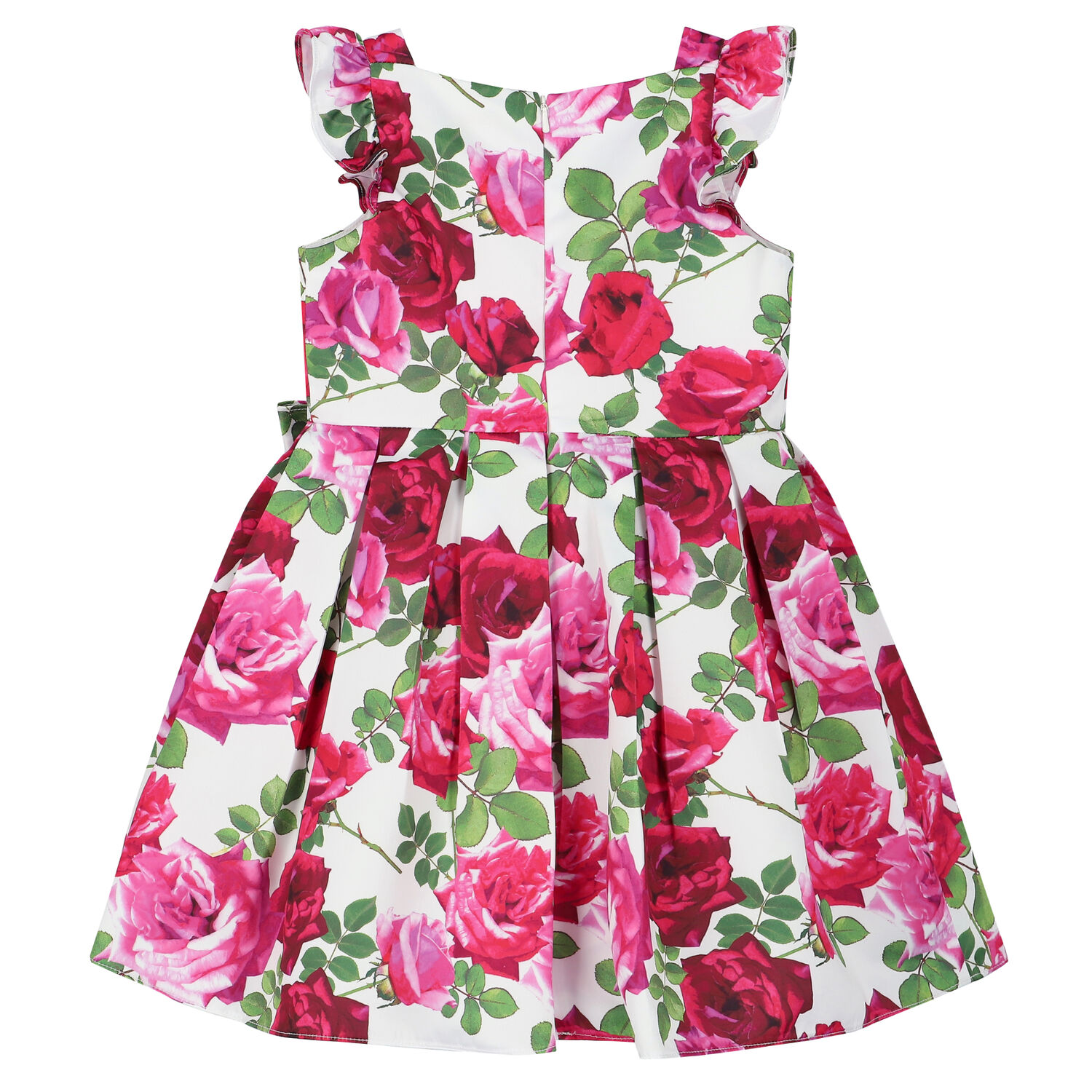 Girls White & Pink Rose Satin Dress, 1, hi-res