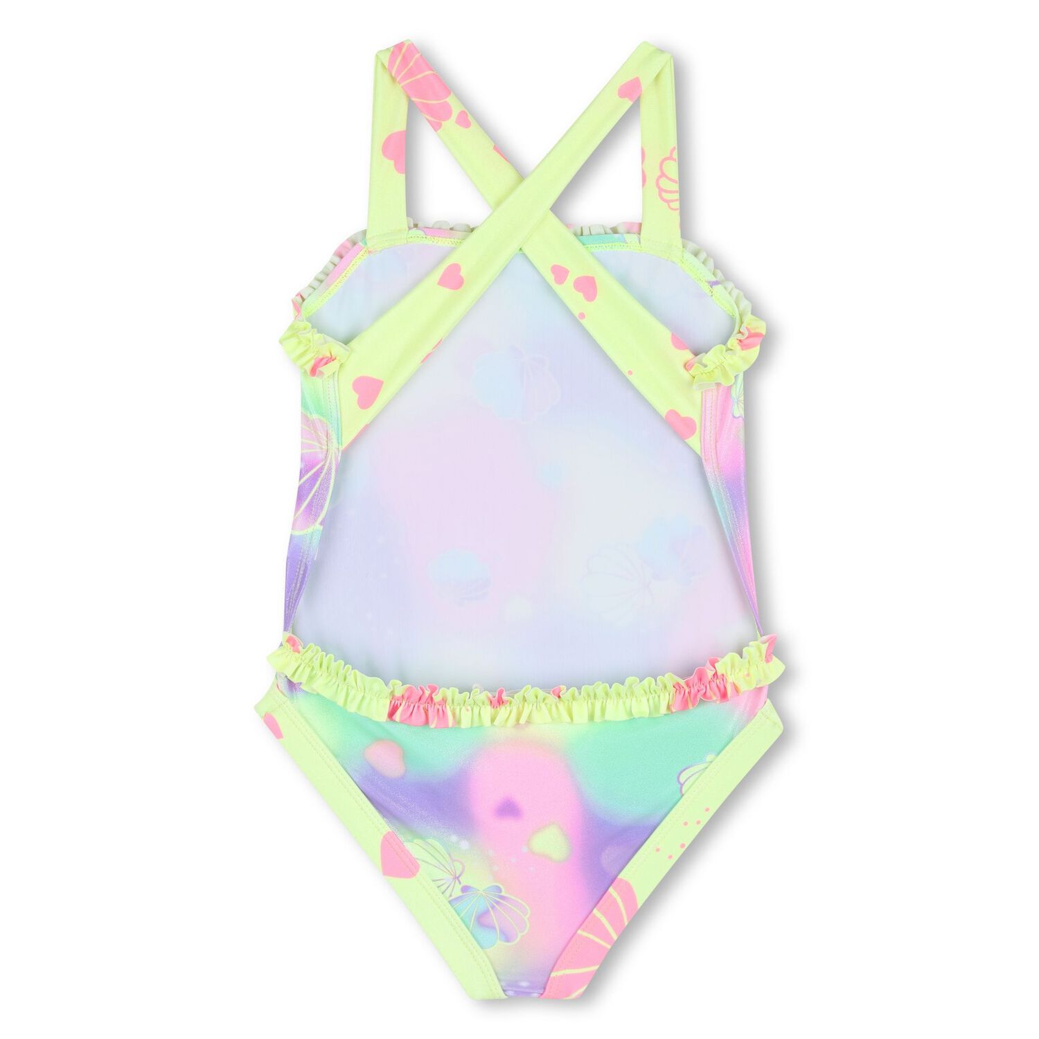 Girls Multi-Coloured Sea Shell Swimsuit, 1, hi-res